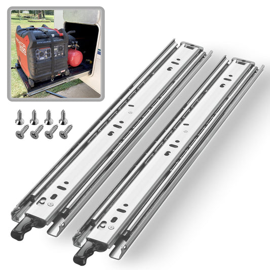 Heavy-duty drawer slides for campervan storage with generator slide-out system
